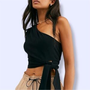 Free People Carmen Black One Shoulder Side Tie Crop Tank
